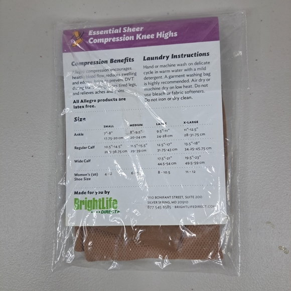 Allegro 15-20 mmHg Medium Fawn Essential Sheer Knee High Closed Toe Compression - Picture 2 of 2